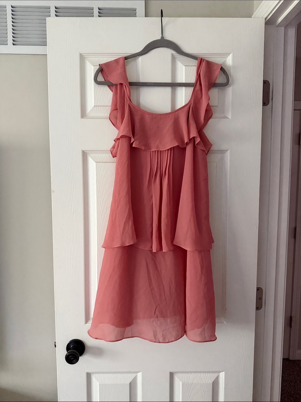 BCBGeneration Coral Pink Ruffle Tiered Dress
